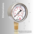 Glycerin-Filled Pressure Gauge,Brass Internal 2-Inch Gauge, Stainless Steel, 1/4" NPT Lower Mount (0-100Psi 2 Pack)