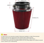 Clamp-On Cold Air Intake Filter, High Performance, Washable Filter, Replacement Air Filter, Flange Diameter 3inch/76mm Red