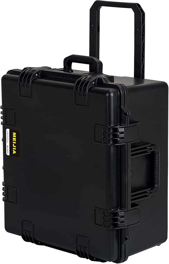 MEIJIA Portable All Weather Waterproof Hard Case, Camera Case with Customizable Fit Foam And Rolling Wheels, 24.8"X23.7"X13.17",Elegant Black