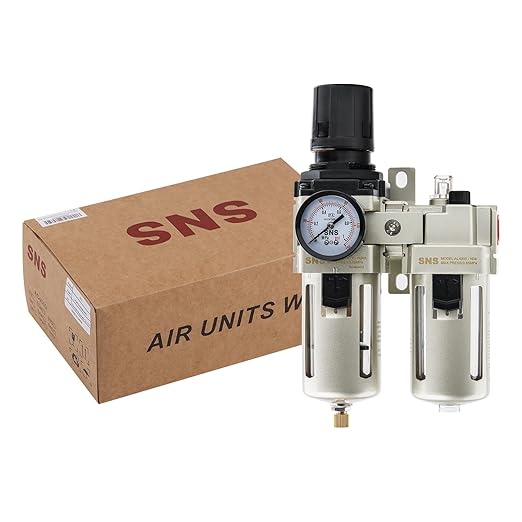 SNS 1/2" NPT Compressed Air Filter Regulator Lubricator Two Units Combo FRL Water/Oil Trap Separator, Semi-auto Drain, 5 Micron Brass Filter, Gauge and Bracket, Poly Bowl with Metal Guard AC4010-N04A