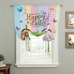 Tie Up Curtains,Happy Easter Rabbit Butt Egg on Daisy Leaf Adjustable Rod Pocket Window Shade Curtain Drape Bufferfly on Wood Barn Tie-Up Valance for Kitchen Bedroom Living Room Windows,52"x45"