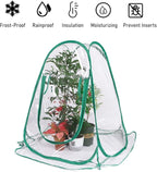 Pop Up Greenhouse Mini Plant Cover - PVC Greenhouses for Flower and Seedling Protection - Outdoor Frost Tent with Transparent Rolling Windows - Includes 4 Steel Hoops & Storage Bag