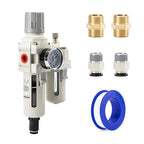 3/8" NPT Air Compressor Water Separator Regulator Filter Combo Compressed Air Filter Dryer Pressure Regulator with Gauge(0-150 psi) Poly Bowl Auto Drain Bracket - 3 in 1 Two Unit