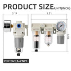 Air Pressure Regulator 1/4 NPT,Air Compressor Water Separator(0-150PSI),Air Compressor Dryer Auto Drain+Manual Drain-Double Air Filters