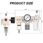 AIRZOE 1/4” NPT Air Compressor Filter, Regulator and Lubricator Combos FRL - Water Oil Trap Separator AC2000-02, 5 Micron Brass Element, Semi-auto Drain, 0-150 psi Gauge