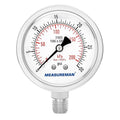 MEASUREMAN Fully Stainless Steel Hydraulic Glycerin Filled Pressure Gauge, 2-1/2" Dial Size,0-30psi/kpa,1/4" NPT Lower Mount