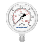 MEASUREMAN Fully Stainless Steel Hydraulic Glycerin Filled Pressure Gauge, 2-1/2" Dial Size,0-30psi/kpa,1/4" NPT Lower Mount