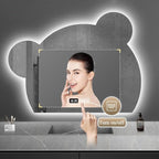 LTSRLL LED Vanity Mirror Cute Bear Decorative Mirror for Bathroom & Dressing Tabler Backlight Wall Mirror with 3 Color Dimmable Light Demister Pad Human Body Sensor Switch(Cut Left,80cmx95cm)