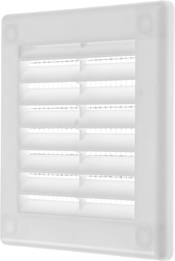 Repa Market 4 x 4 Inch (Outer) White Square Air Vent Cover - Pack of 2 Plastic Fresh Air Intake Vent - AC Cover with Nylon Mesh Screen, Wall, Ceiling HVAC Return Air Register, Modern Soffit Vents