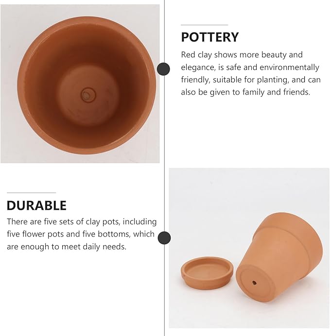 5pcs Red Terracotta Succulent Pots with Drainable Saucers 8x8cm Baked Clay Planting Containers for Indoor and Outdoor Gardening