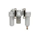 PneumaticPlus SAU300A-N03G-MEP - Dual Air System 3/8" NPT - Compressed Air Filter, Pressure Regulator & Lubricator w/Additional Free Air Port 1/4" NPT - Manual Drain, Metal Bowl