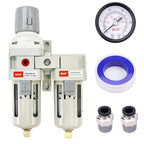 RIH Air Dryer System - 3/8”NPT Double Air Filters-5 Micron Particulate Filter& Air Pressure Regulator - Gauge(0-150 psi), Semi-Auto Drain, Poly Bowl,Bracket - 3 in 1 Two Unit