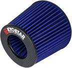 KYOSTAR Carbon Fiber 3" (76mm) High-Flow Air Filter, Reusable Cone Cold Air Intake, High Performance, Washable, Clamp-On High Flow Air Kit, Flange Diameter: 3 Inch, Filter Height: 6.7 Inch, Blue