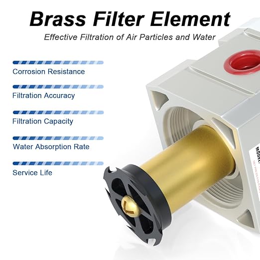 1/4" NPT Compressed Air Filter Regulator Lubricator Combo, Air Compressor Water Separator AC2010-02,5 Micron Brass Element Auto Drain,0-145 psi Gauge