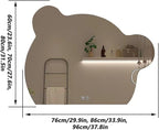 Cute Bear Wall Mirror, Wall Mounted Multifunction Bathroom Vanity Mirror with LED Lights and Demister Pad, 3-Color Dimmable LED Light, Decorative Mirror(A,70x86cm)