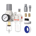 1/4" NPT Compressed Air Filter Regulator Lubricator Combo, Air Compressor Water Separator AC2010-02,5 Micron Brass Element Semi-Auto Drain,0-145 psi Gauge