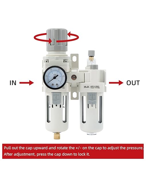 3/8" PT Compressed Air Filter Regulator Lubricator Combo Water/Oil Trap Separator Air Filter Pressure Regulator Manual Drainage AC3010-03 (3/8" NPT, Manual Drainage)