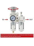 3/8" PT Compressed Air Filter Regulator Lubricator Combo Water/Oil Trap Separator Air Filter Pressure Regulator Manual Drainage AC3010-03 (3/8" NPT, Manual Drainage)