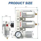 AIRZOE 3/8" NPT Air Dryer for Compressor-Air Compressor Water Separator AC3110-03,Double Air Compressor Filter,Air Pressure Regulator Combo,5 Micron Brass Element,Semi-Auto Drain,0-145 psi Gauge