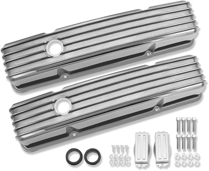 Tall Valve Covers For SBC 283 305 327 350 400 1958-1986 and 15" Oval Air Cleaner Partial Finned Polished