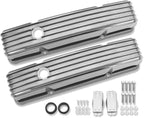 Tall Valve Covers For SBC 283 305 327 350 400 1958-1986 and 15" Oval Air Cleaner Partial Finned Polished