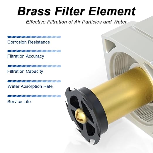 AIRZOE 1/4" NPT Air Dryer for Compressor-Air Compressor Water Separator AC2110-02,Double Air Compressor Filter,Air Pressure Regulator Combo,5 Micron Brass Element,Semi-Auto Drain,0-145 psi Gauge