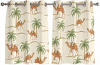 2 Panel Kitchen Cafe Curtains, Date Coconut Tree Sunlight Filtering Nature Air Through, Home Decor Window Covering Tier Curtains for Bedroom Living Room Desert Camels Botanical Tropical Beige