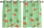 2 Panel Kitchen Cafe Curtains, Desert Camels Sunlight Filtering Nature Air Through, Home Decor Window Covering Tier Curtains for Bedroom Living Room Tropical Date Palm Trees Animal Green