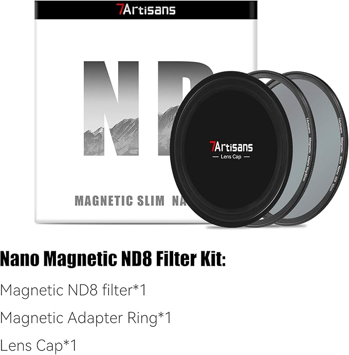 7artisans Nano Magnetic Filter UV Filter ND Light Reduction Filter/CPL Polarization Filter/GND Gradient Filter/Black Mist 1/4 Portrait Photography Filter Suitable for Lens(77mm ND8)