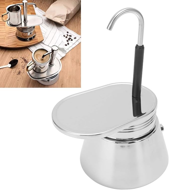 50ML 200ML Single Spout Mocha Pot Classic Stovetop Coffee Maker Stainless Steel Portable Espresso Pot with Filter for Home Camping Office Use (200ml)