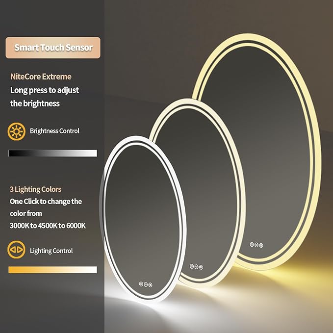 LUVODI Lighted LED Bathroom Mirror: 28”x20” Oval Anti-Fog Dimmable Wall Mounted Makeup Mirror with Backlit - Modern Vanity Mirrors with Demister Pad Smart Touch Switch Sensor Memory Function