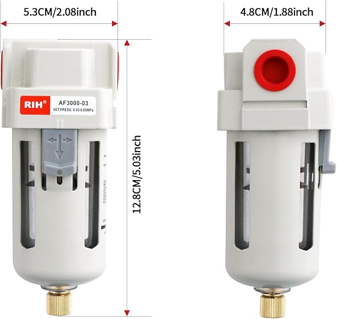RIH 3/8" NPT Air Dryer for Compressor, Air compressor water separator,air compressor filter,AF3000-03 Manual Drain,5 Micron Brass Element, Poly Bowl 0-150 psi 5μm.