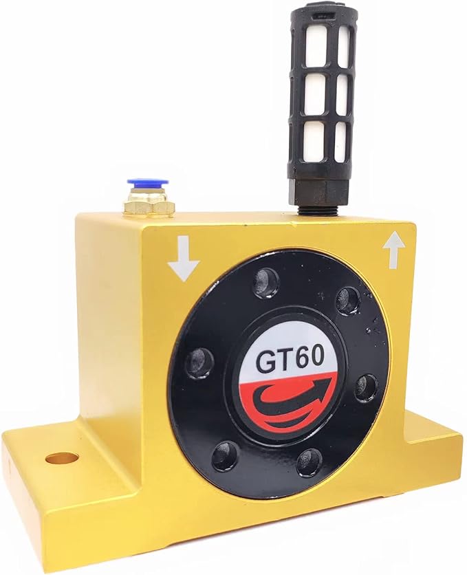 GT60 Industrial Turbine Vibrator, G 1/2" Pneumatic Compressed Air Power Wheel Type Silent Golden Vibrator with Muffler