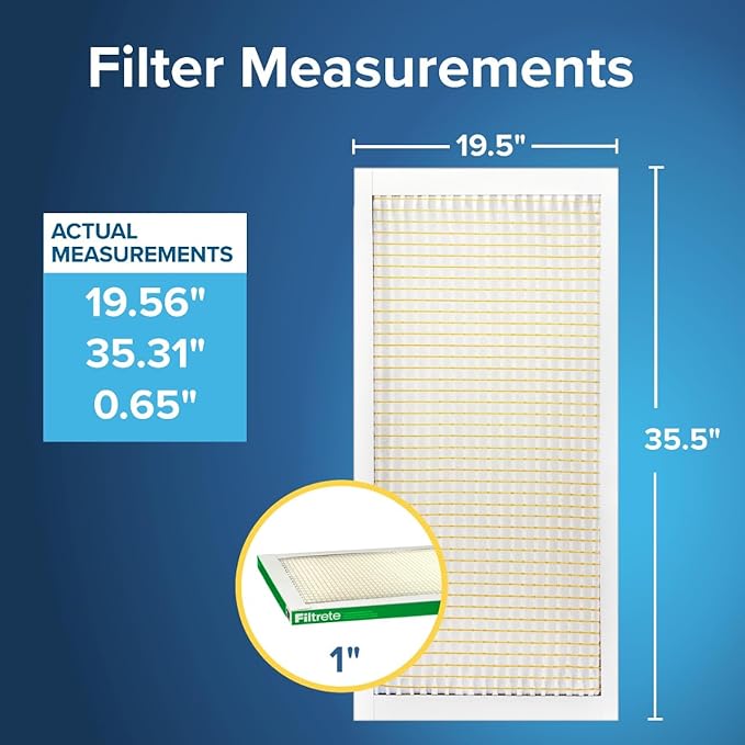 Filtrete 19.5x35.5x1 AC Furnace Air Filter, MERV 8, MPR 700, Tough on Pollen, Easy on Airflow, 3-Month Pleated 1-Inch Electrostatic Air Cleaning Filter, 4-Pack (Actual Size 19.56 x 35.31 x 0.65 in)