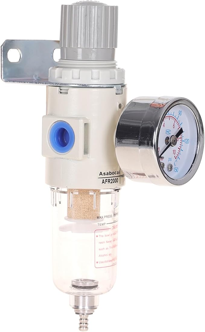 1/4"NPT Air Filter Regulator Combo Piggyback, Water-Trap Air Tool Compressor Filter with Gauge AFR2000