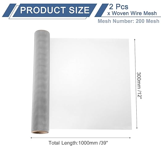 uxcell 2Pcs 200 Mesh 39" x 12" Woven Wire Mesh, 304 Stainless Steel Air Vent Filter Screen, Window Screen Mesh for DIY Projects Vents Cover Filtration Animals Fence
