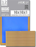 16x16x1 Air Filter Comparable to MPR 100 Basic Economy Furnace Filters, 12 Pack of Non Pleated Fiberglass Filter For Dust - Low Airflow Restriction! From AIRX FILTERS WICKED CLEAN AIR.