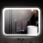 Bathroom Mirror with LED Light and Demister Pad Wall Mounted Mirror Makeup Shaving Mirror Smart Touch Switch (Black 700 * 900mm)