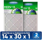 14x30x1 MERV 13 Air Filters, 2-Pack – Actual Size 13.7" x 29.7" x 0.75" – High-Efficiency Pleated Filter for HVAC, AC & Furnace Systems – Advanced Filtration for Cleaner Air