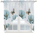 Blue Tulips Swag Valances for Windows, Watercolor Flowers Butterfly Spring Farmhouse Blue Rod Pocket Kitchen Curtains Valance, Small Window Curtains Swag for Cafe Living Room, 2 Panels, 28x36 inch