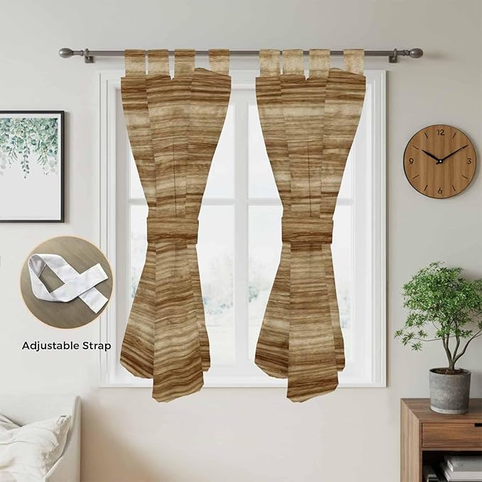 Vintage Western Bathroom Curtains 63 Inch Length, Window Curtains Tab Top, Rustic Farmhouse Wooden Grain Barn Door Light Filtering Window Treatments Drapes 52"x63" 2 Panel
