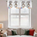 Grey Easter Tie Up Valance Curtains for Windows, Kitchen Curtains Window Shades, Spring Cartoon Bunny Colorful Eggs Wood Grain Light Filtering Roman Curtain Valances for Bedroom/Bathroom/Cafe 54"x18"
