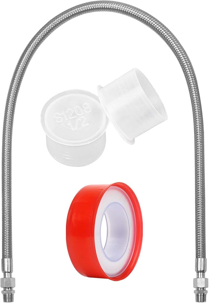48 Inch 1/2 Inch Industrial Grade Compressor Jumper hose Kit,Air Hose for Compressed Air Piping System With Two 1/2" NPT Male parts (450 PSI &750°F),Flexible Stainless Steel Metal Hose ﻿