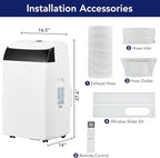 GarveeLife 12,000 BTU Portable Air Conditioners - Smart AC Units Cold Air System Quiet Cooling within 550 sq.ft with Remote Control 24H Timer/Dry/Fan Modes Drain-Free Window Installation Kits