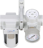 PneumaticPlus SAU420-N04G Compressed Air Filter Regulator Combo 1/2" NPT - Poly Bowl, Manual Drain, Bracket, Gauge