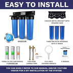 iSpring WGB32B+AHPF12MNPT16X2 3-Stage Whole House Water Filter System, Reduces Chlorine, Sediment Home Water Filtration System w/ 3/4'' Push-Fit Braided Stainless Steel Hose Connectors