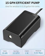 Pawfly Mini Aquarium Air Pump for 3-20 Gallon Nano Fish Tanks 15 GPH Oxygen Aerator Pump with Bracket Airline Tubing Air Stone Control Valve and Check Valve Accessories