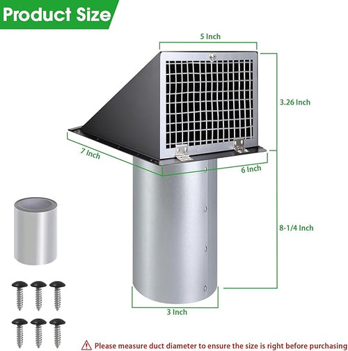 3 Inch Dryer Vent Cover Outside with Mesh and Damper,Wall Vent Exhaust Vent Cover,Metal Dryer Vent Hood Outdoor Exterior Vent Cover External Cap for Dryer Ducting/Range Hood/Laundry/AC Air Vent-Black