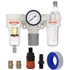 AIRZOE 1/4” NPT Air Compressor Filter, Regulator and Lubricator Combos FRL - Water Oil Trap Separator AC2000-02, 5 Micron Brass Element, Semi-auto Drain, 0-150 psi Gauge