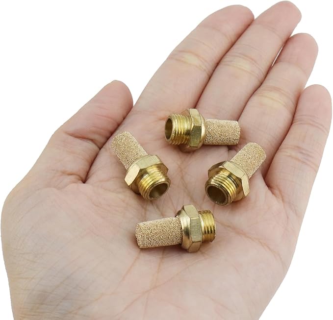 Wealrit 10 PCS Pneumatic Exhaust Mufflers, 1/8" Male Thread Hex Copper Air Muffler Silencer, 0.87" Length Industrial Muffler Filter Air Line Fitting for Compressed Air Systems, Valves, Cylinders